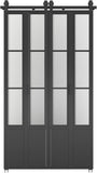 48 in. x 84 in. 3/4 Lites Frosted Glass Black Steel Frame Double Bi-Fold Barn Doors with Hardware Ki