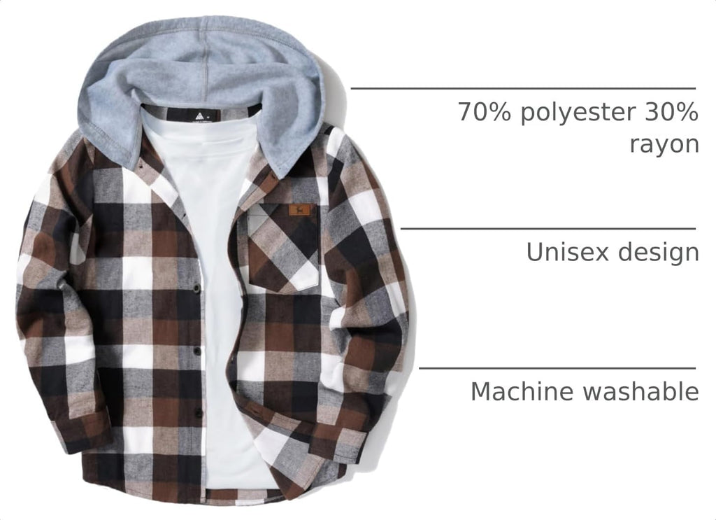 Boys Plaid Flannel Shirts Unisex Kids Long Sleeve Casual Button Down Shirt with Hood