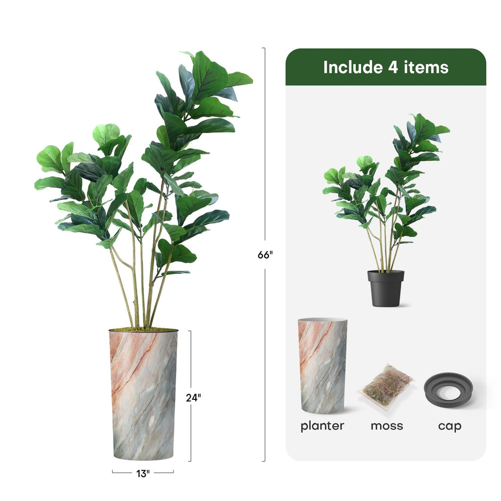 Artificial Tree in Modern Granite Effect Planter, Fake Ficus Lyrata Silk Tree for Indoor and Outdoor Home Decoration