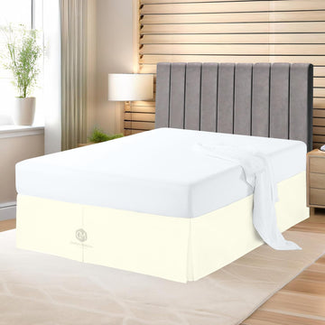 Premium Queen Size Bedskirt 100% Cotton Blend Ivory Bed Skirt Queen Size 21" Drop Length, Tailored Fit, Elegant