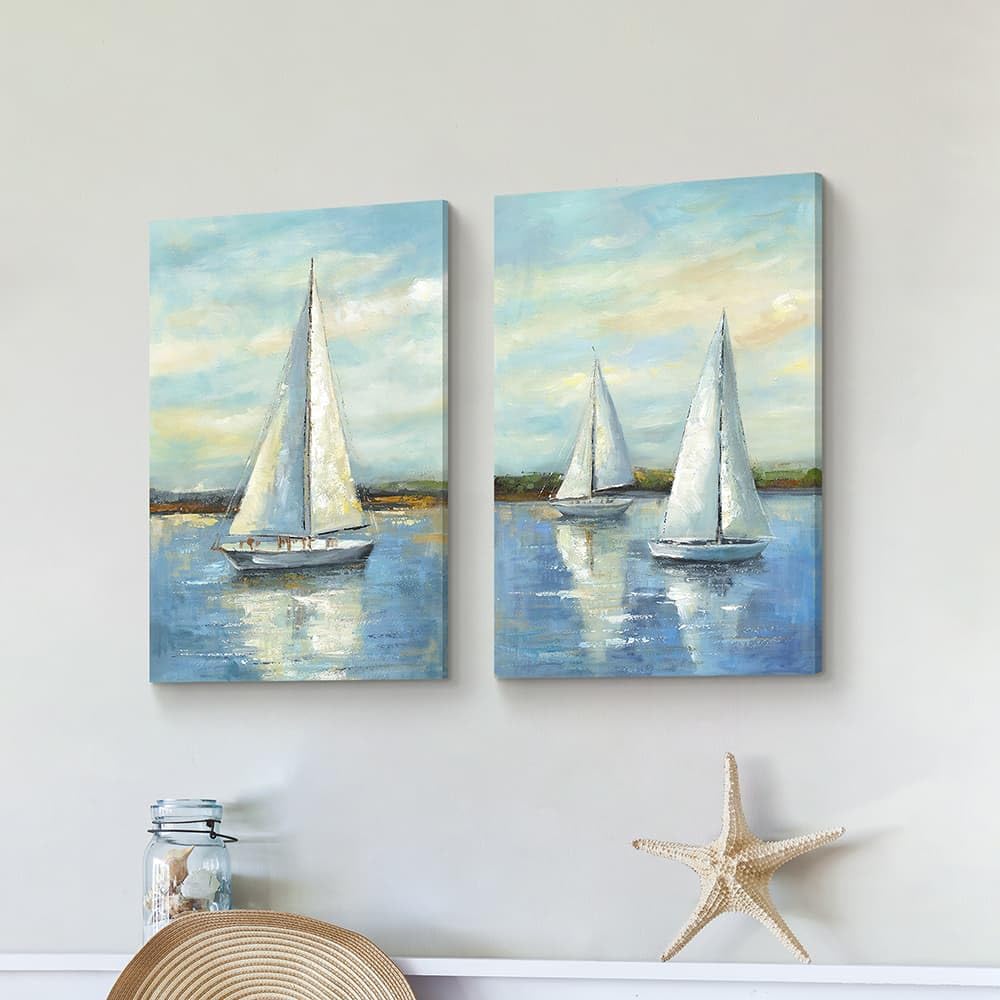 2 PCS Coastal Nautical Sailboat Canvas Wall Art 11x16 Inch