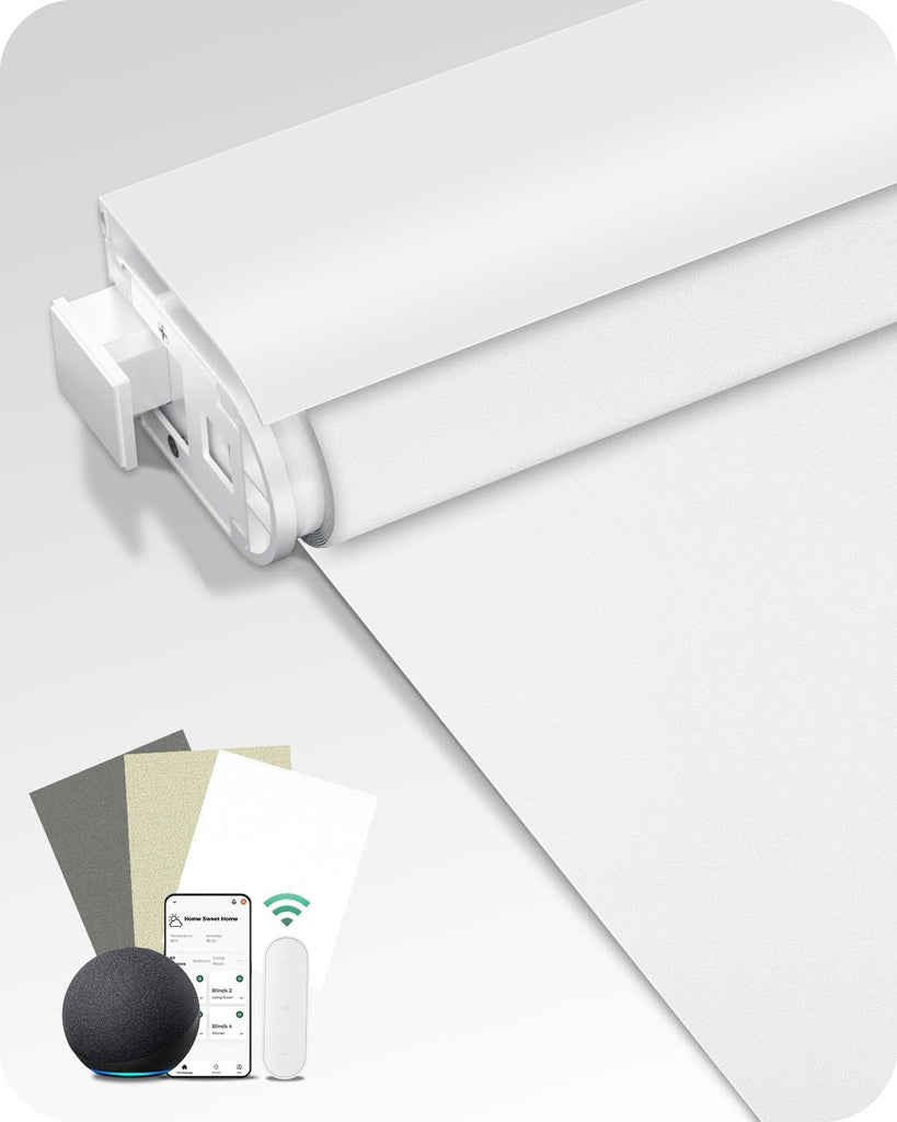 Motorized Blinds No Drill Automatic Roller Shades with Remote | Rental-Friendly & Easy Install Smart Electric