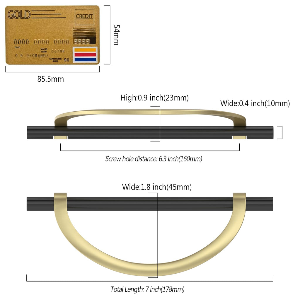 10 Pack Black Brushed Gold Cabinet Pulls 6.25 Inch(160MM) Hole Centers Kitchen Cabinet Handles Hardware Kitchen