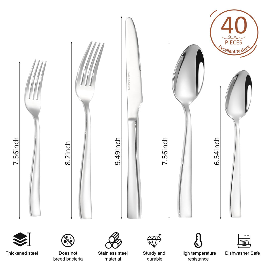 Silverware Set for 8, 40-Piece Premium Stainless Steel Flatware Set, Heavy Duty Cutlery Set with Modern Square