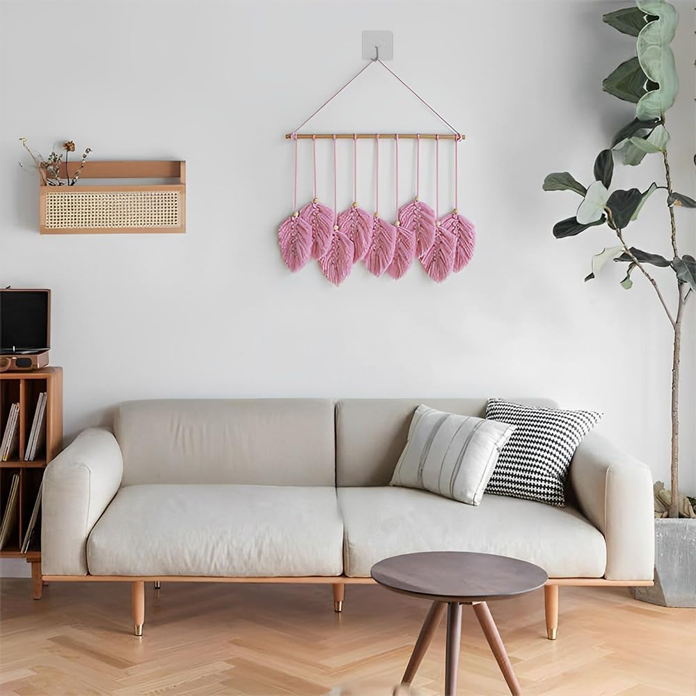 Macrame Art Tapestry - Boho Chic Woven Wall Hanging Decor, Modern Bohemian Feather-Shaped Decorations, and