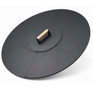 34 in Round Fire Pit Lid, 1.5mm Stell Cover with Wooden Handle