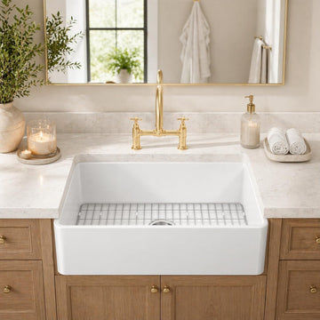 36 x 18 Inch Farmhouse Kitchen Sink, White Fireclay Apron Front Single Bowl Sink, Large Deep Kitchen Sink with 304