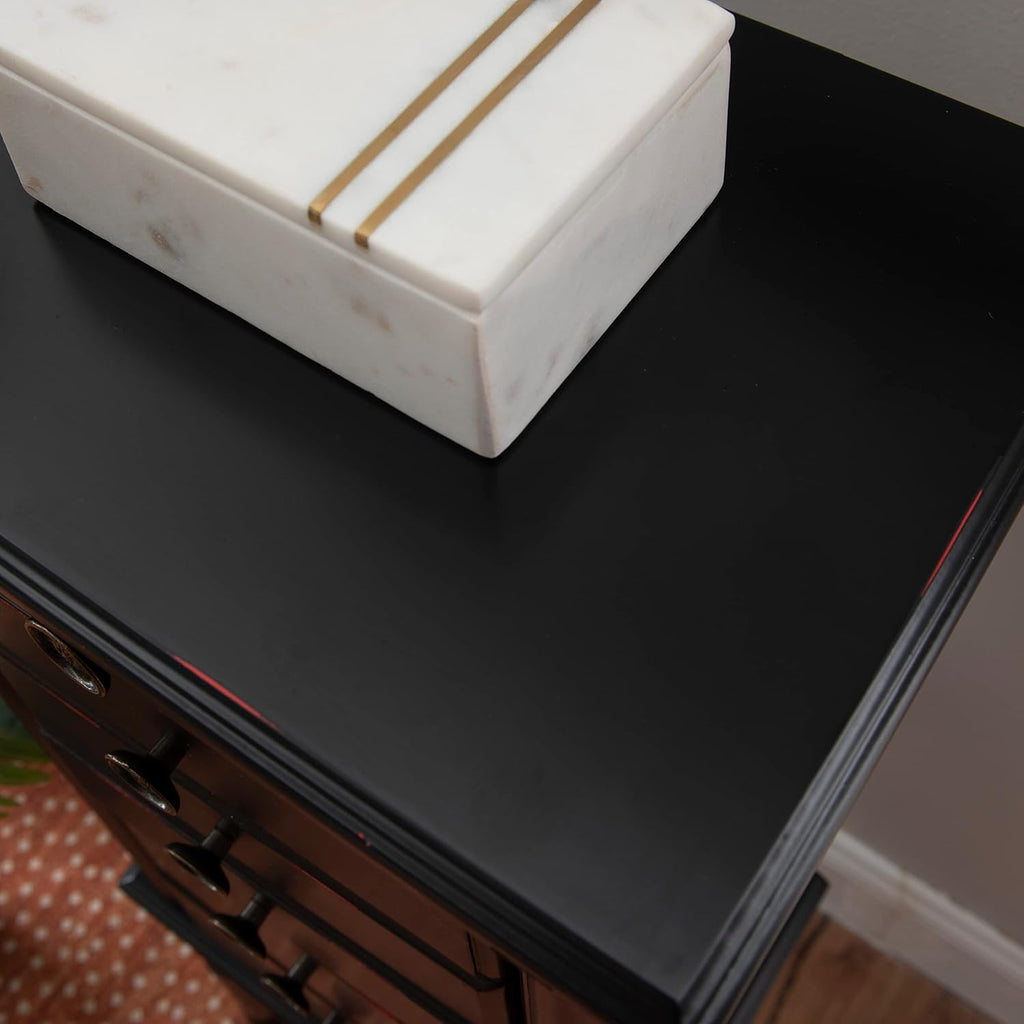 Ebony Jewelry Armoire, Distressed Ebony Black; Black Lining