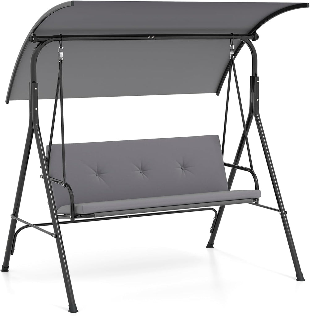 2 Person Porch Swing, Outdoor Swing with Removable Cushions, Solid Metal Structure, Patio Swing with Adjustable