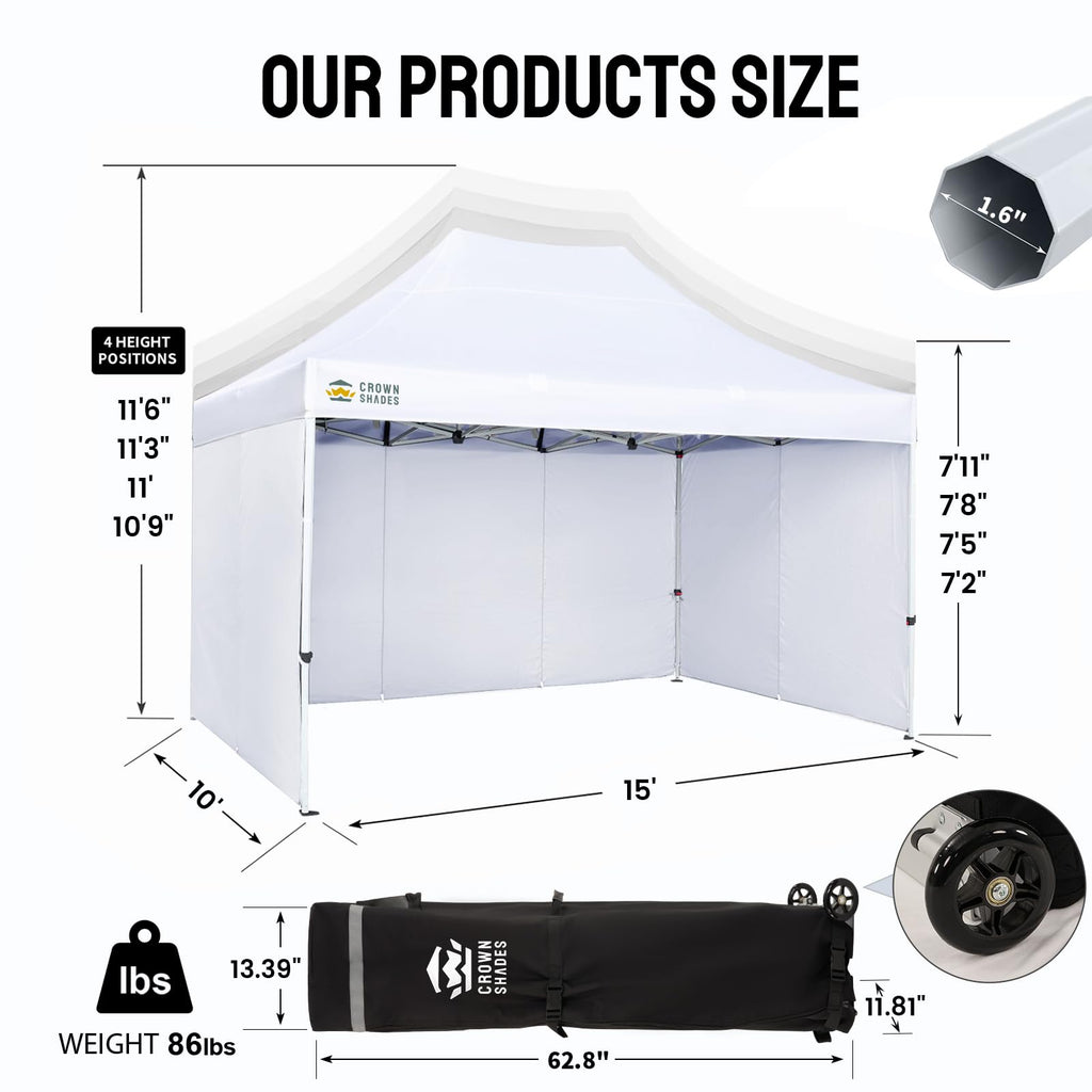 10x15 Commercial Pop Up Canopy Tent with Sidewalls, White