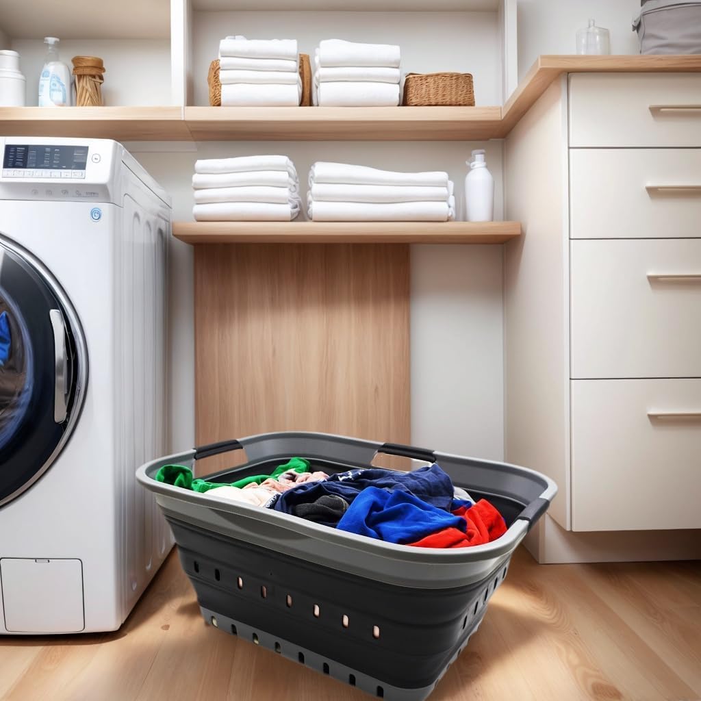 42L Collapsible Plastic Laundry Basket - Foldable Pop Up Storage Container/Organizer - Space Saving Hamper/Basket (1
