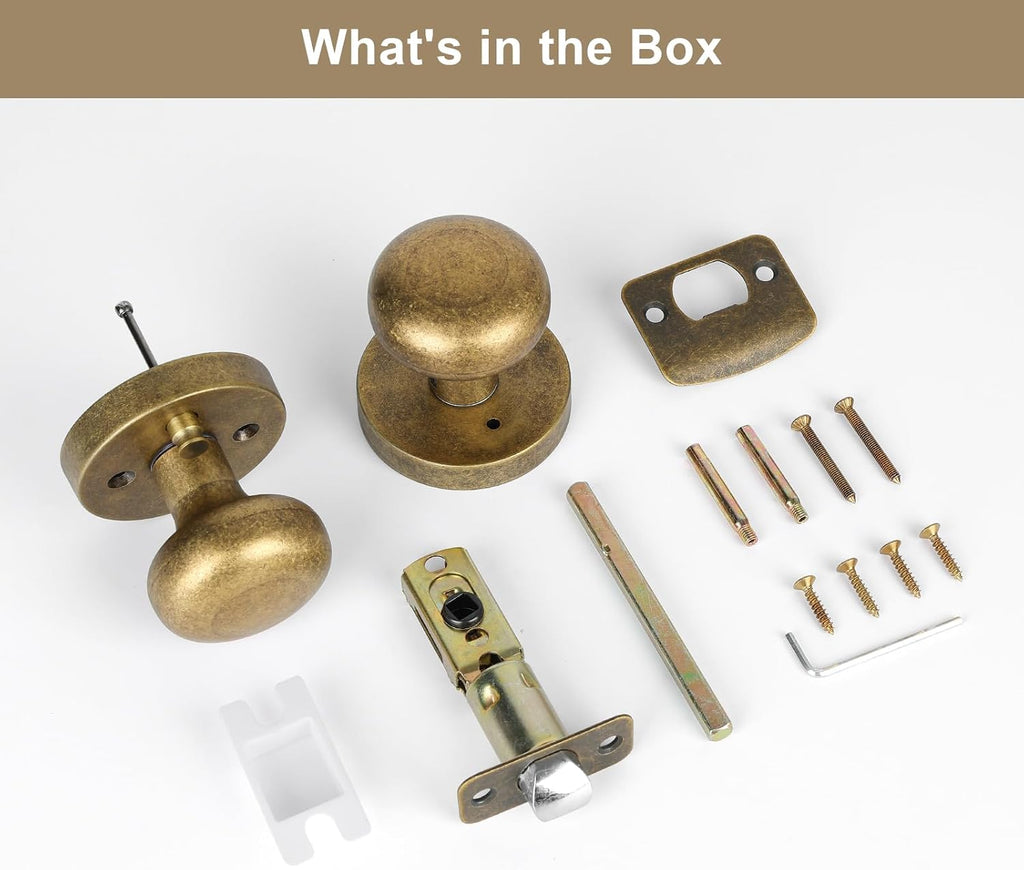 Antique Brass Bronze Door Knob Privacy Door Knobs Interior with Push-Button Vintage Door Knob with Lock and Bathroom