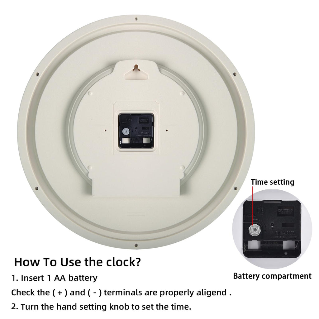 16 Inch Large Silent Non Ticking Wall Clock, Modern Quality Quartz Battery Operated Round Clock, Decorative