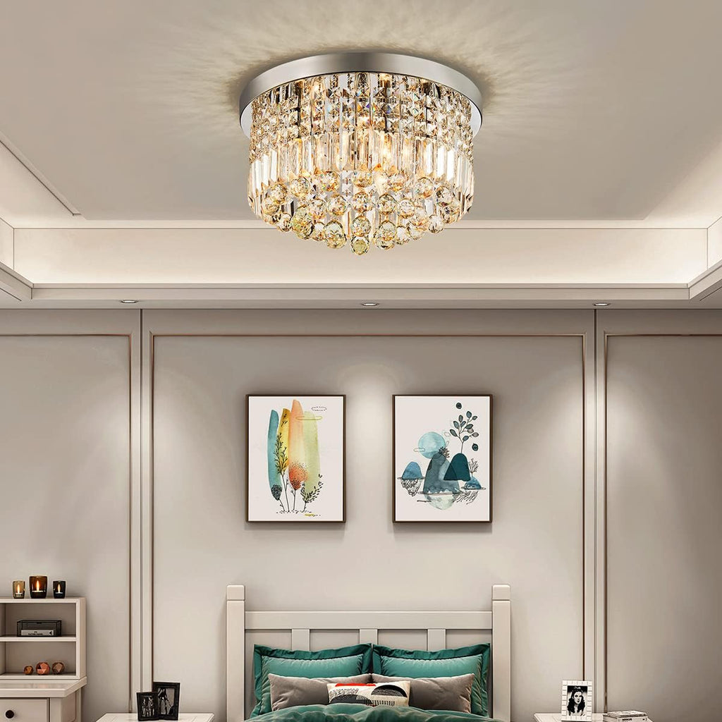 Modern K9 Crystal Raindrop Chandelier Lighting Flush Mount LED Ceiling Light Fixture