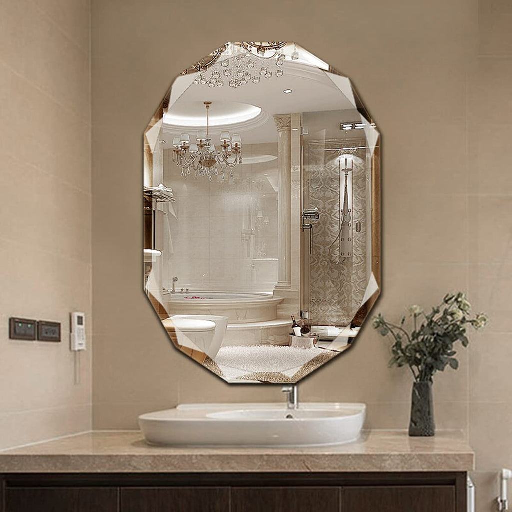 Frameless Beveled Bathroom Wall Mirror, 24 x 36 Inch