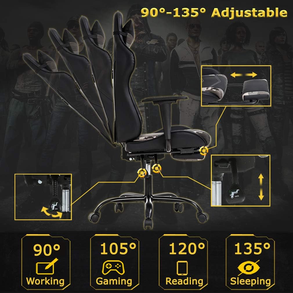 Gaming Chair Racing Office Chair Ergonomic Desk Chair Massage PU Leather Recliner PC Computer Chair with Lumbar
