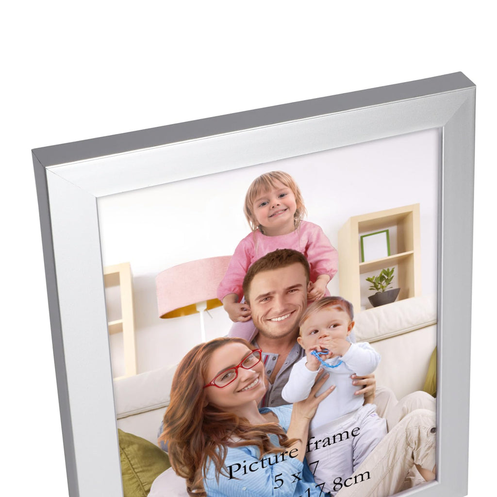 5x7 Picture Frame Silver Set of 7, Multi Modern 5 x 7 Silver Frames for Wall or Tabletop Display