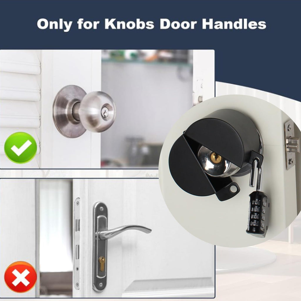Door Knob Lockout Device, Steel Combo Lock, Child & Dementia Proof
