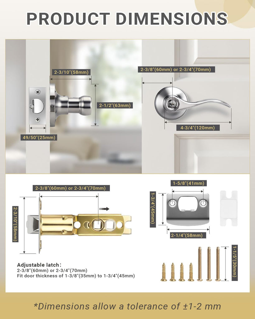 4 Pack Door Handle with Lock and Key, Keyed Alike Polished Chrome Door Knob for Front Entrance/Bedroom, Reversible
