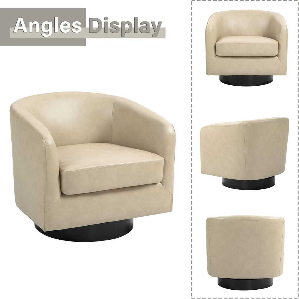 Faux Leather Swivel Accent Barrel Chairs, Round Armchair, Cream - Set of 2
