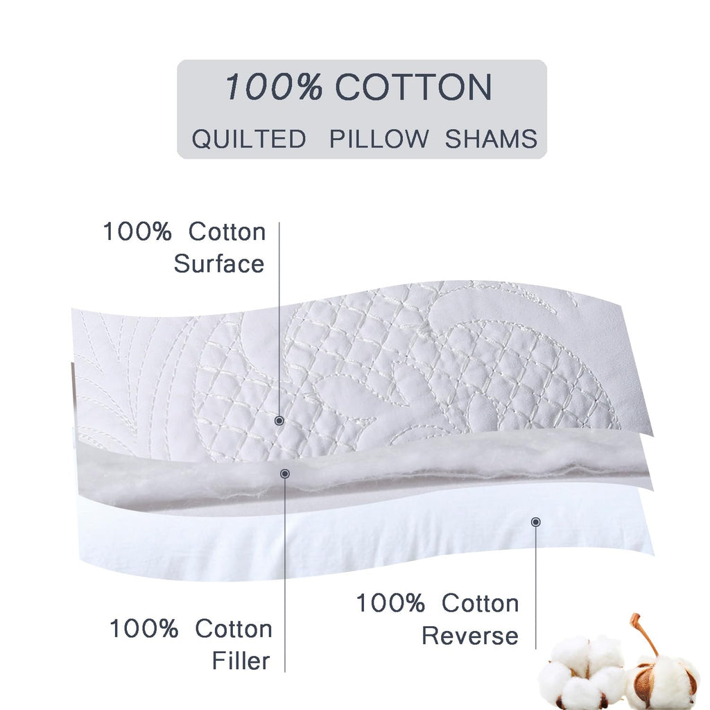 White Quilted Euro Shams Damask Set of 2 26x26 European Pillow Cover