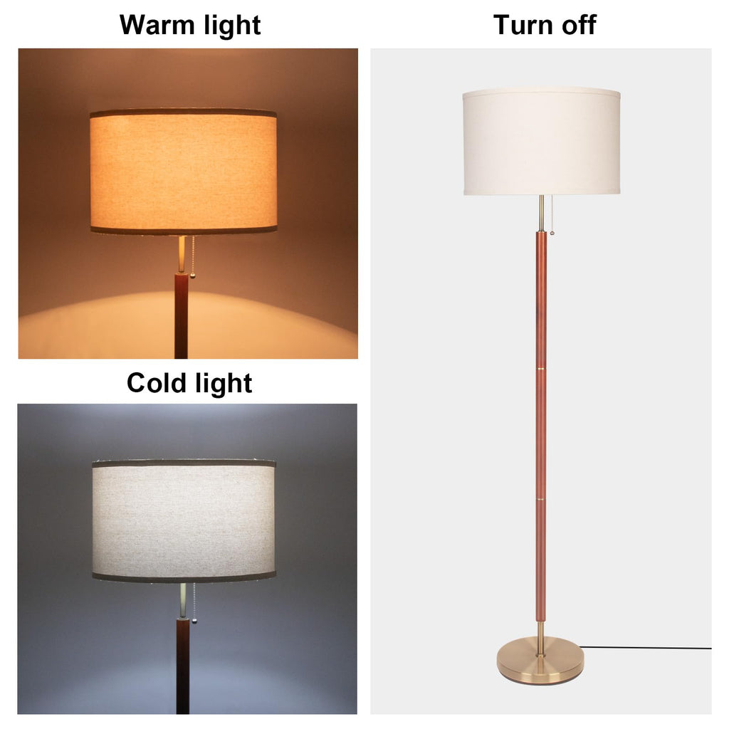 Mid-Century Modern Floor Lamp, Walnut Wood Finish, Drum Shade, Living Room Décor (64in, E26 LED)