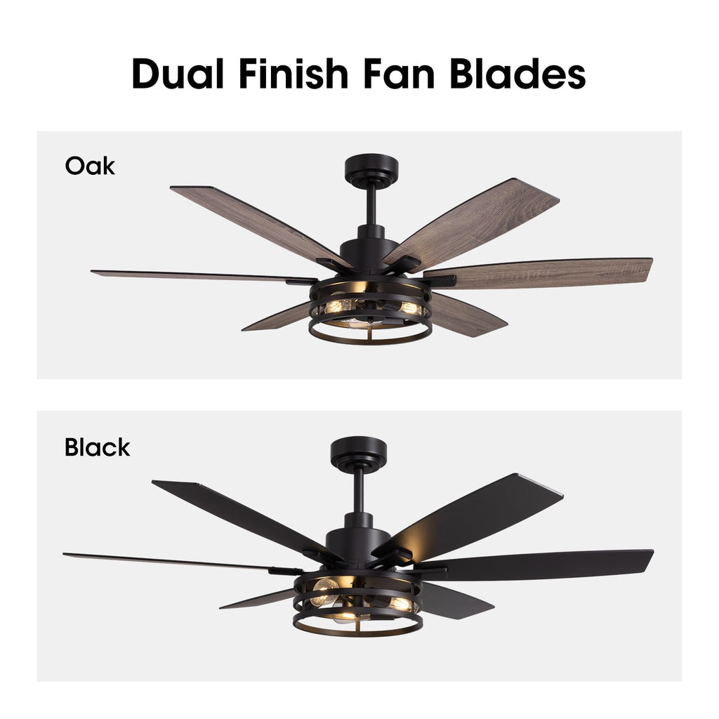 60 Inch Ceiling Fans with Lights and Remote Control, Farmhouse Ceiling Fan Living Room and Patio, Black Caged Ceiling