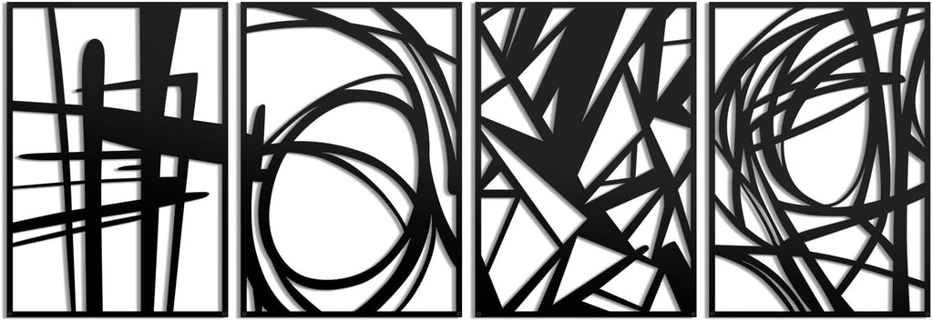 Black Metal Art Wall Decor, Modern Abstract Wall Art,3D Wall Sculptures,Black Metal Wall Art Bedroom Bathroom (4 - Set of 4
