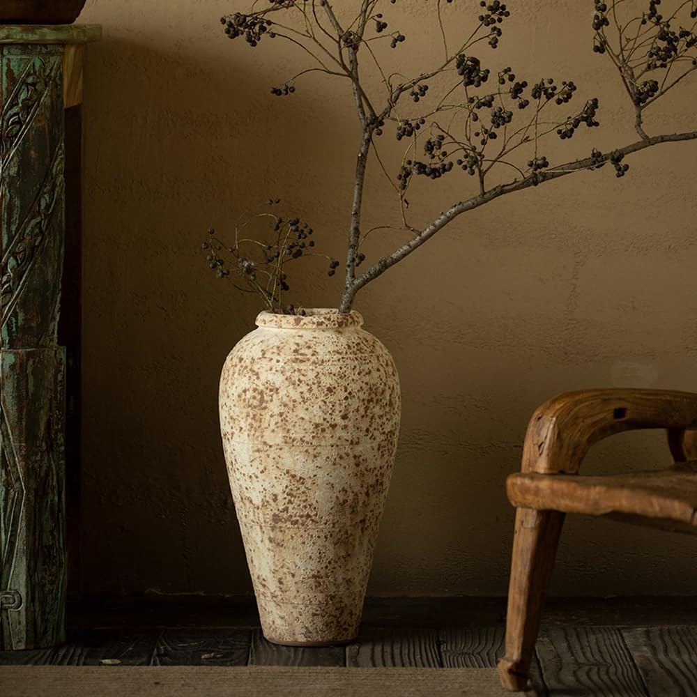 Ceramic Rustic Farmhouse Vase,Extra Large Terra Cotta Vase, Huge Pottery Decorative Flower Vases Entryway Table