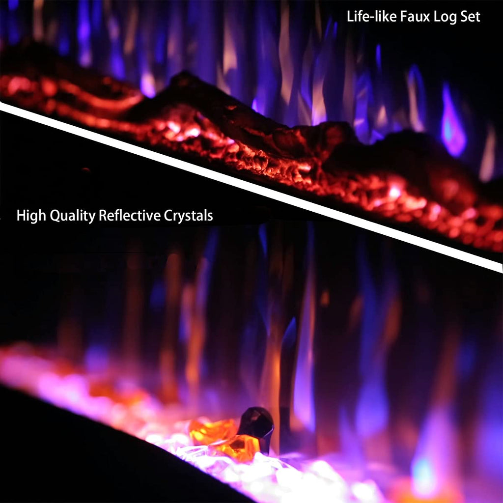 36" WiFi Smart Recessed Electric Fireplace Insert, 5 Flame Settings, Log Set or Crystal Options, Temperature Control