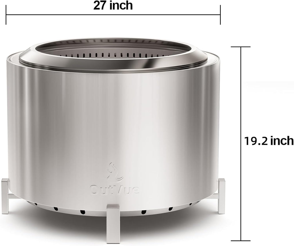 27 inch Stainless Steel Smokeless Fire Pit, Outdoor Smokeless Firepit, Wood Burning Fire Pits for Camping, Bonfire