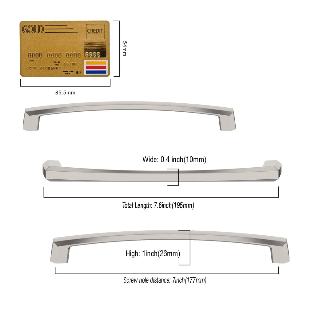 10 Pack Brushed Satin Nickel Cabinet Pulls 7 Inch(177MM) Hole Centers Kitchen Cabinet Handles Hardware Kitchen