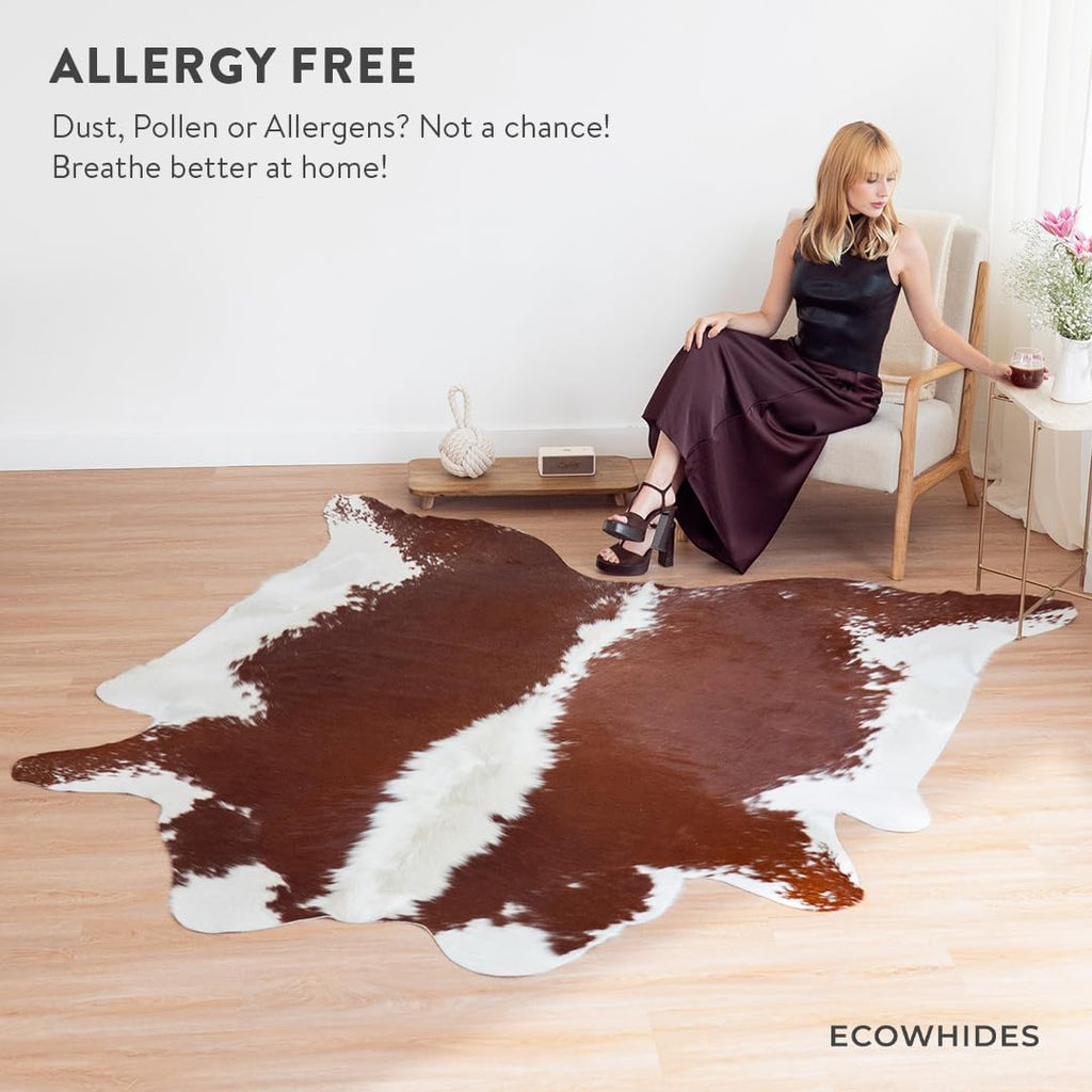 100% Genuine Brazilian Cowhide Rug - Hereford - Luxury Cowskin Leather Area Rug Décor 7 x 6 feet