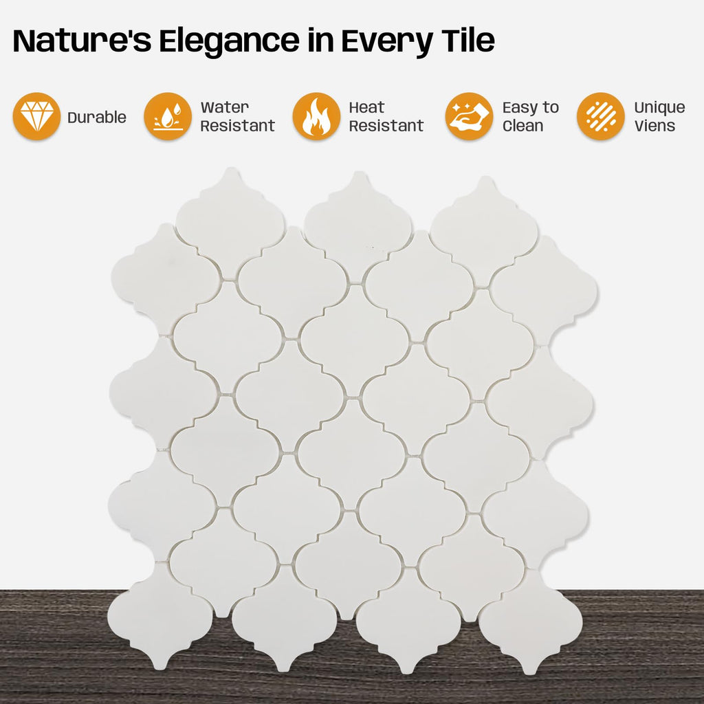 3 Inch Arabesque Lantern White Marble Mosaic Tile for Wall Floor, 5 Sheets