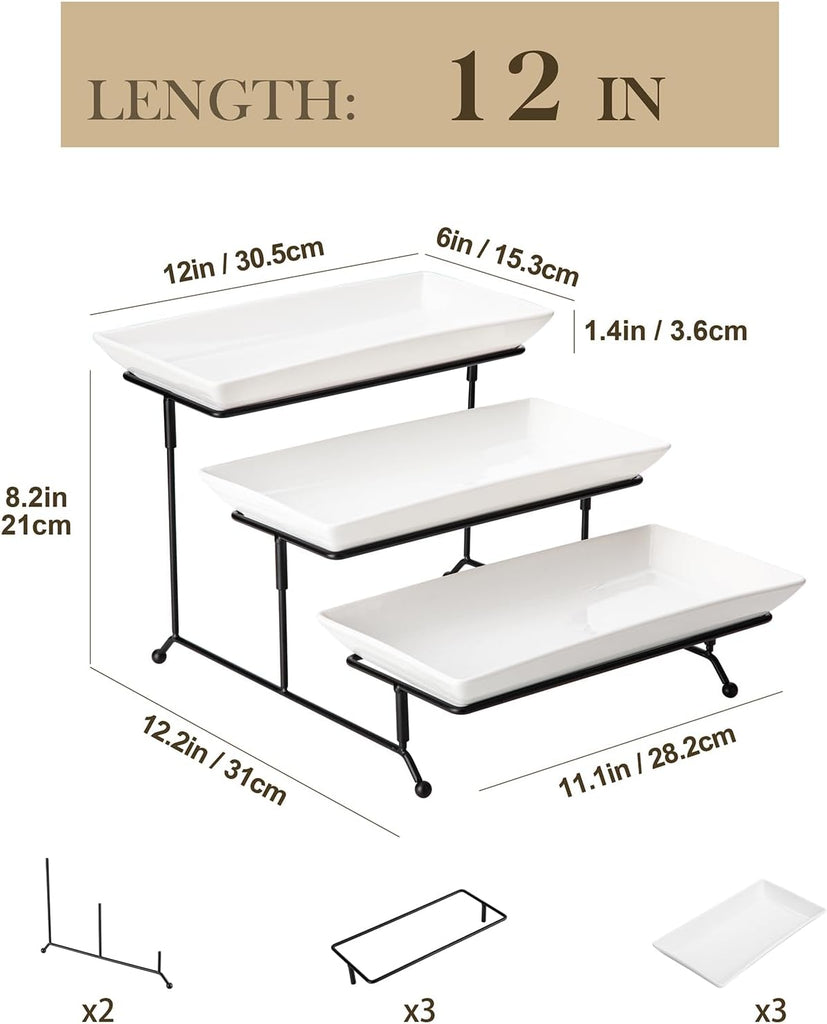 Tier Serving Trays, White Porcelain Serving Platters, 12 Inch - Set of 3