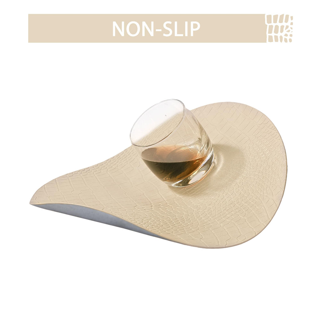 Round Leather Placemats for Round Tables Set of 6, Beige Place Mats and Coasters, Wipeable Waterproof Heat Resistant