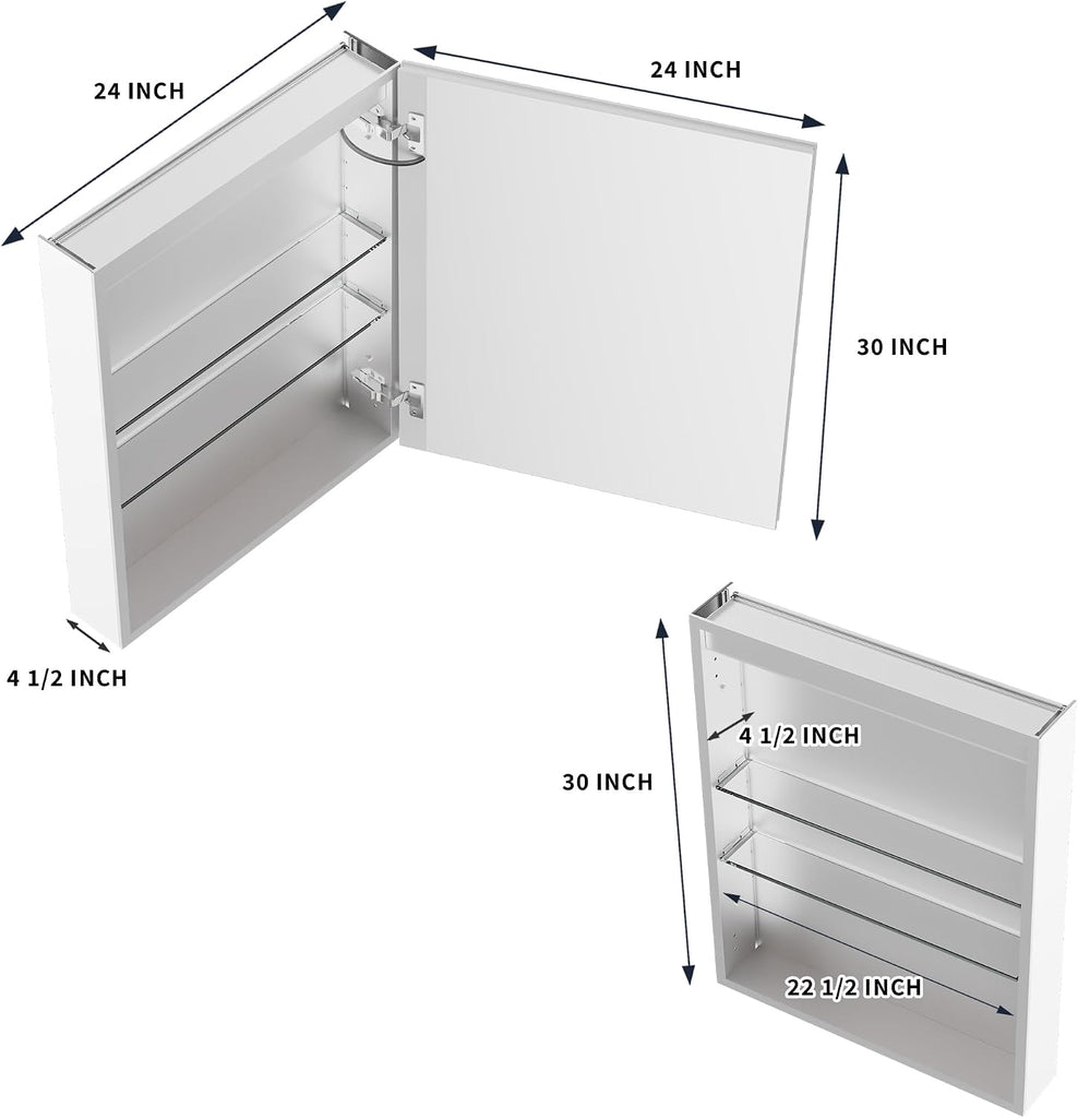 24x30" LED Medicine Cabinet, Anti-fog, Adjustable shelves, Edge-Glow, R | Lighted Medicine Cabinet with Mirror