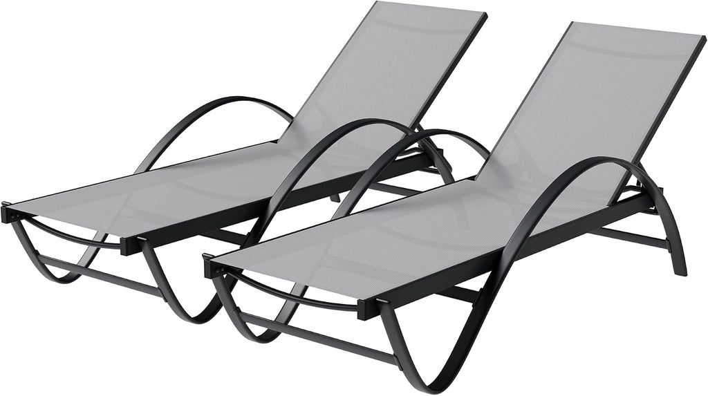 Patio Chaise Lounge Set of 2, Pool Chaise Lounge with Arm,Outdoor Lounge Chair with 5 Adjustable Backrest,Sunbathing