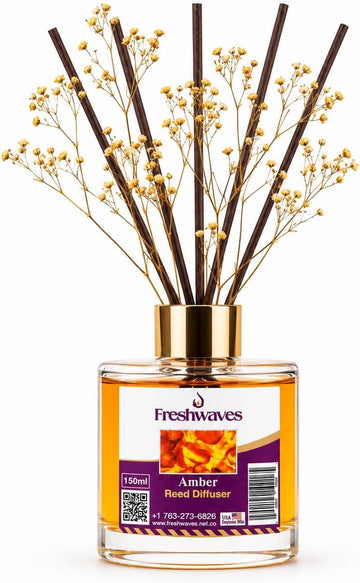 Amber Reed Diffuser |150ml| Long-Lasting Flameless Fragrance & Decorative Glass Bottle - Set of 6
