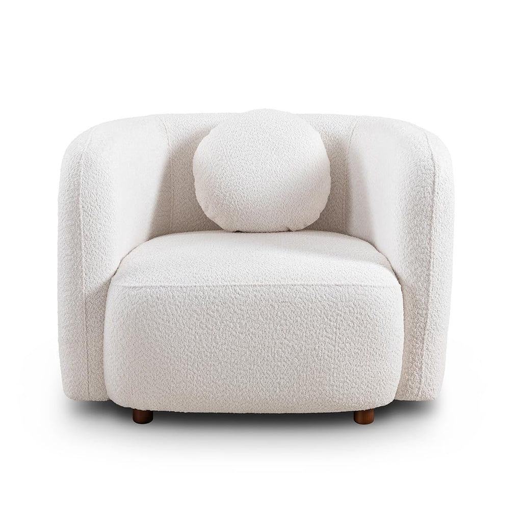 Barrel Chairs Set of 2, 39", Upholstered, Boucle, White