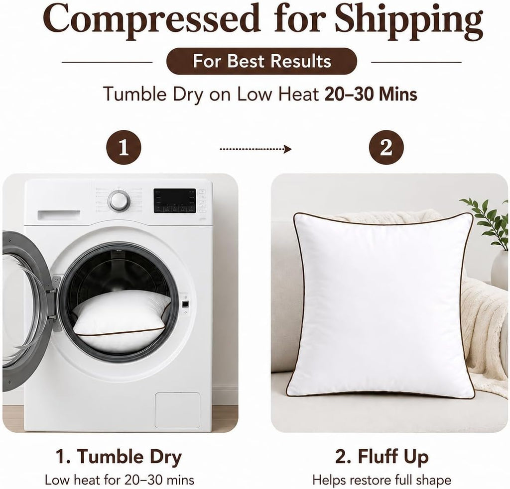 18 x 18 Inch Throw Pillow Inserts - Square White Cushion Forms with Brown Piping, 500g Filled for Decorative - Set of 6