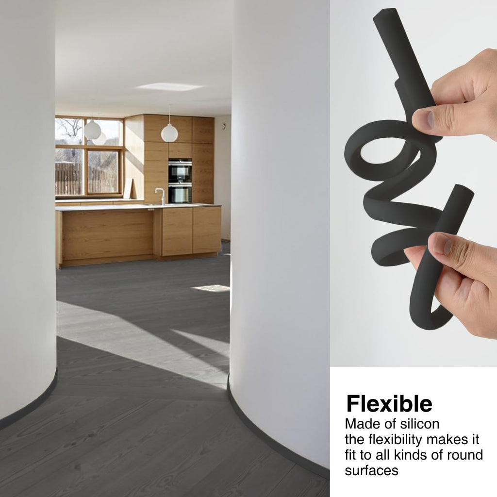 Flexible Silicone Quarter Round Molding Baseboard Trim 155In-Black