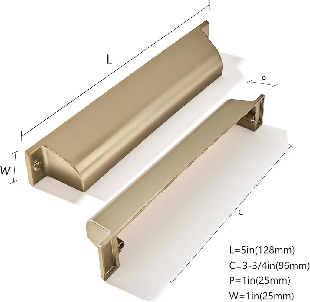 5 Pack 3-3/4 Inch Center to Center Brushed Brass Cabinet Cup Pulls Gold Drawer Pulls Kitchen Hardware Satin Brass