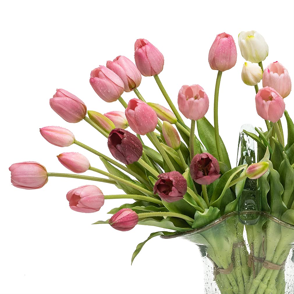 40Pcs Artificial Tulips, Soft Touch Realistic Latex Tulips Bouquet Wedding Party Garden Decor, Fake for Dining Table