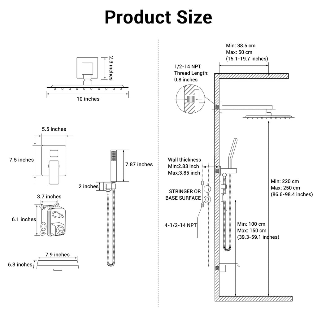 10" Rain Shower Faucet Set with Tub Spout, Chrome