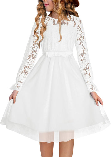 Girls Long Sleeve Dresses Fall Lace Tulle Party Dress