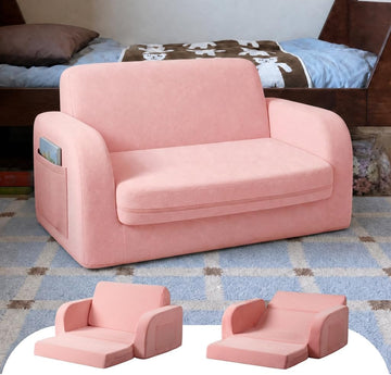 In-1 Extra Wide Convertible Kids Couch, Flip Open Kid Sofa, Machine-Washable Kid Couch for Girls, Kids Sofa for Fun