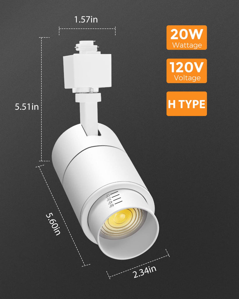 Zoomable 20W LED Track Lighting Heads H Type, White 3 Pack