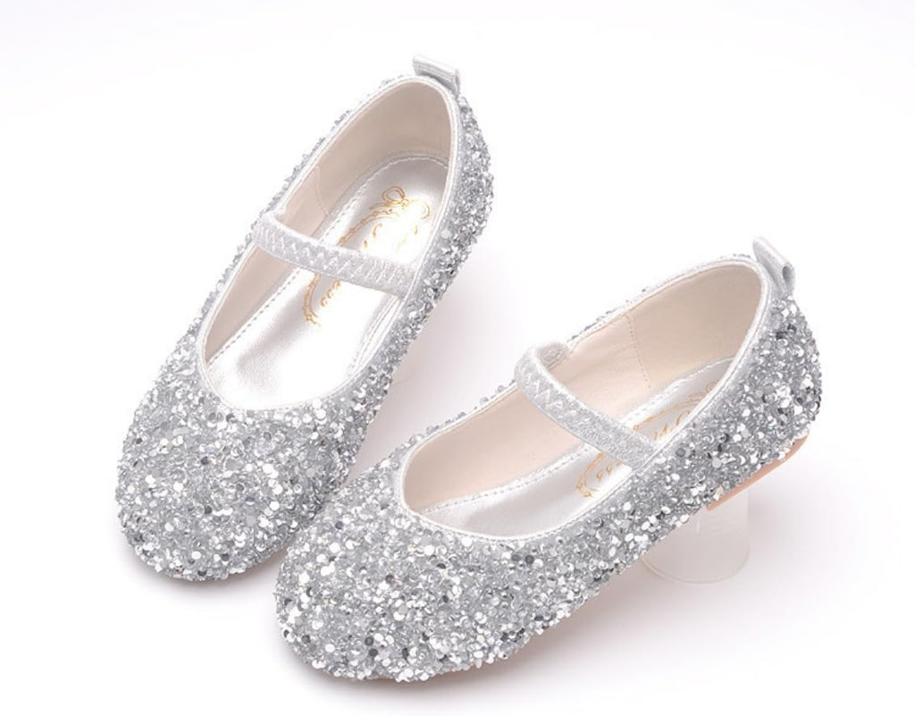 Girls Classic Slip on Mary Jane Ballet Flats Glitter Wedding Party Bridesmaids Flower Girl Princess Dress Shoes