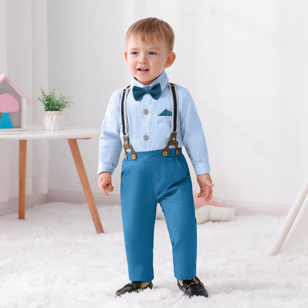 Toddler Boy Outfit Boy Suit Boy Dress Shirt with Bowtie/Suspender Pants Gentleman Wedding Outfits